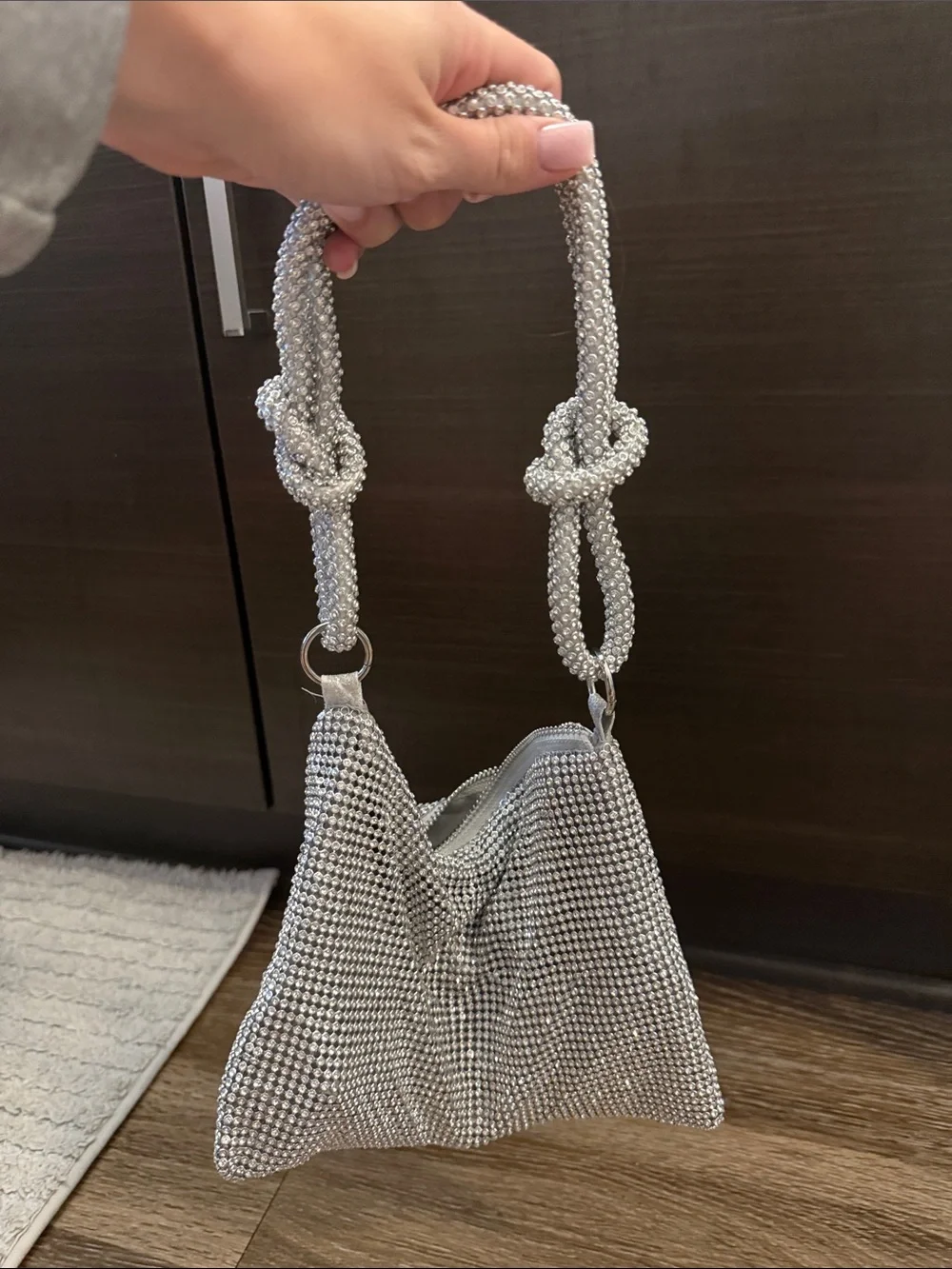 Silver Rhinestone Mesh Shoulder Bag - Picture 2 of 2